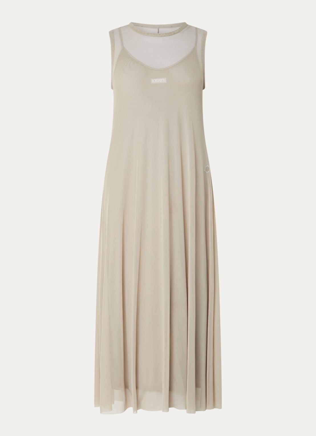 10DAYS Semi-transparante maxi jurk van mesh - voorkant 3 khaki