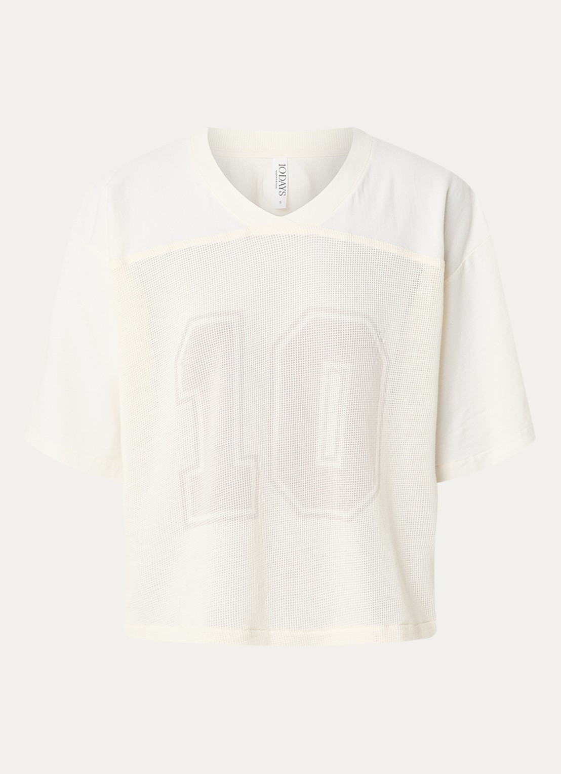 10DAYS Semi-transparante T-shirt met logoprint - voorkant 2 creme