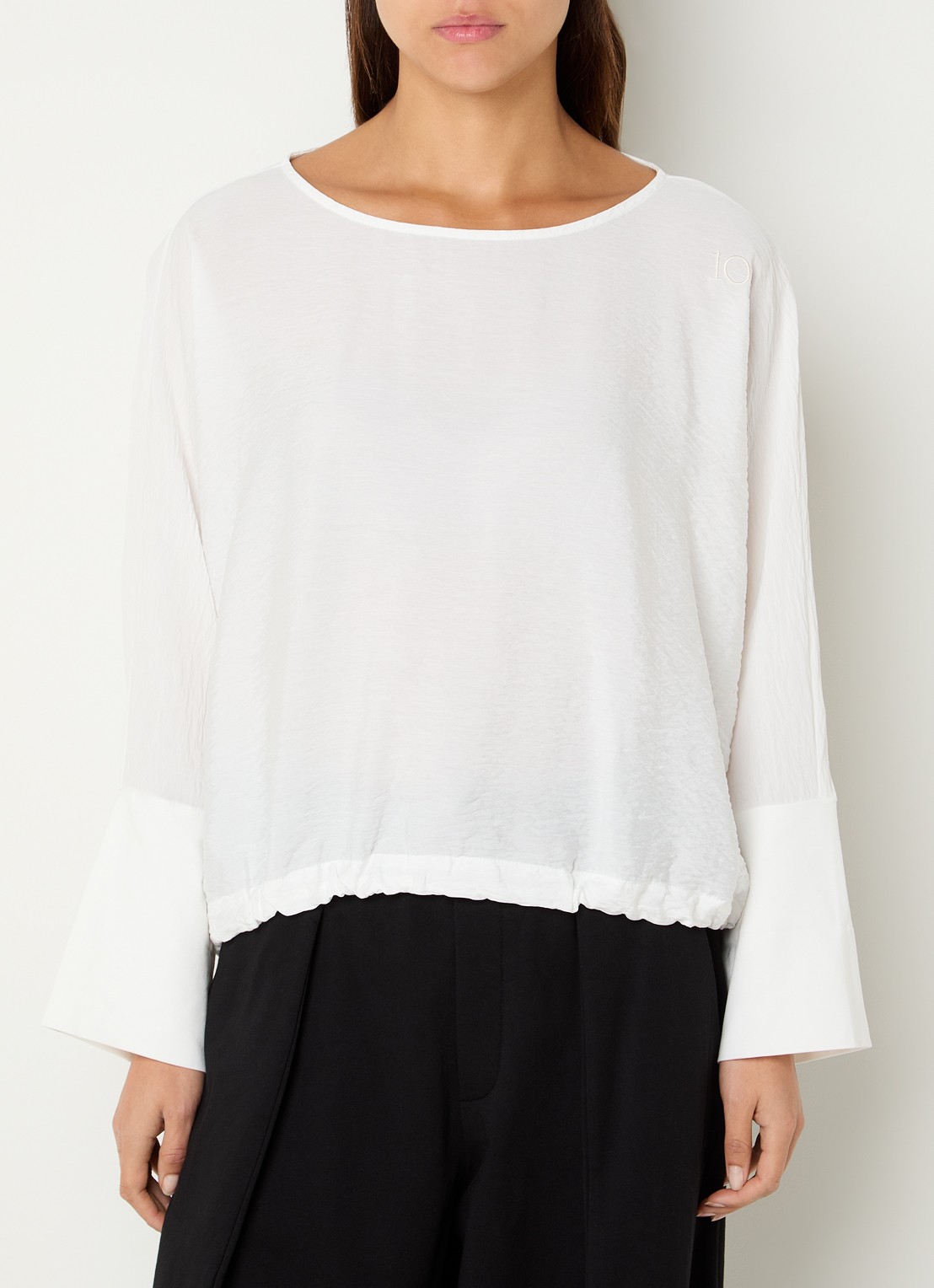 10DAYS Semi-transparante top met logo - detail 3 creme