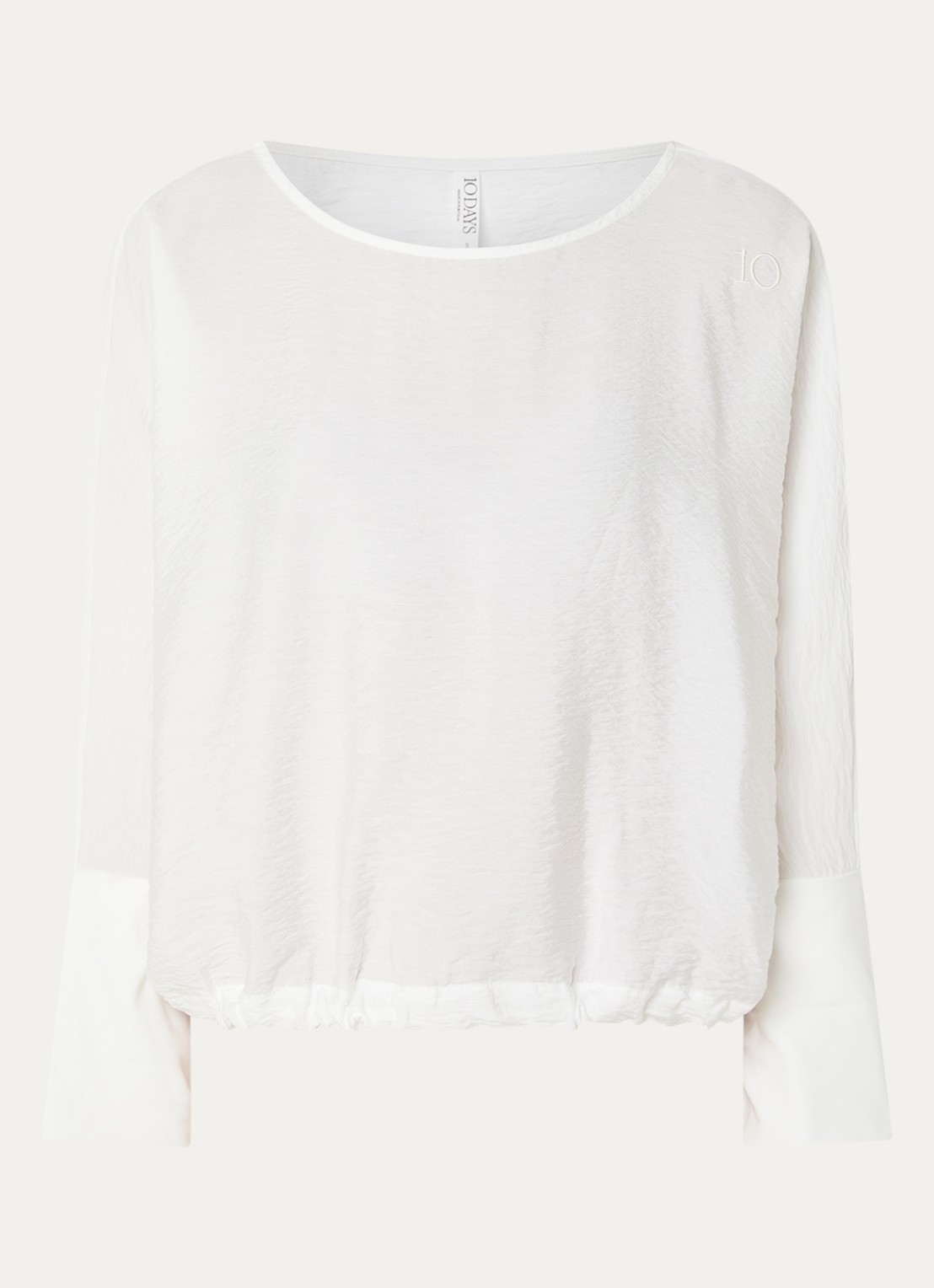 10DAYS Semi-transparante top met logo - voorkant creme