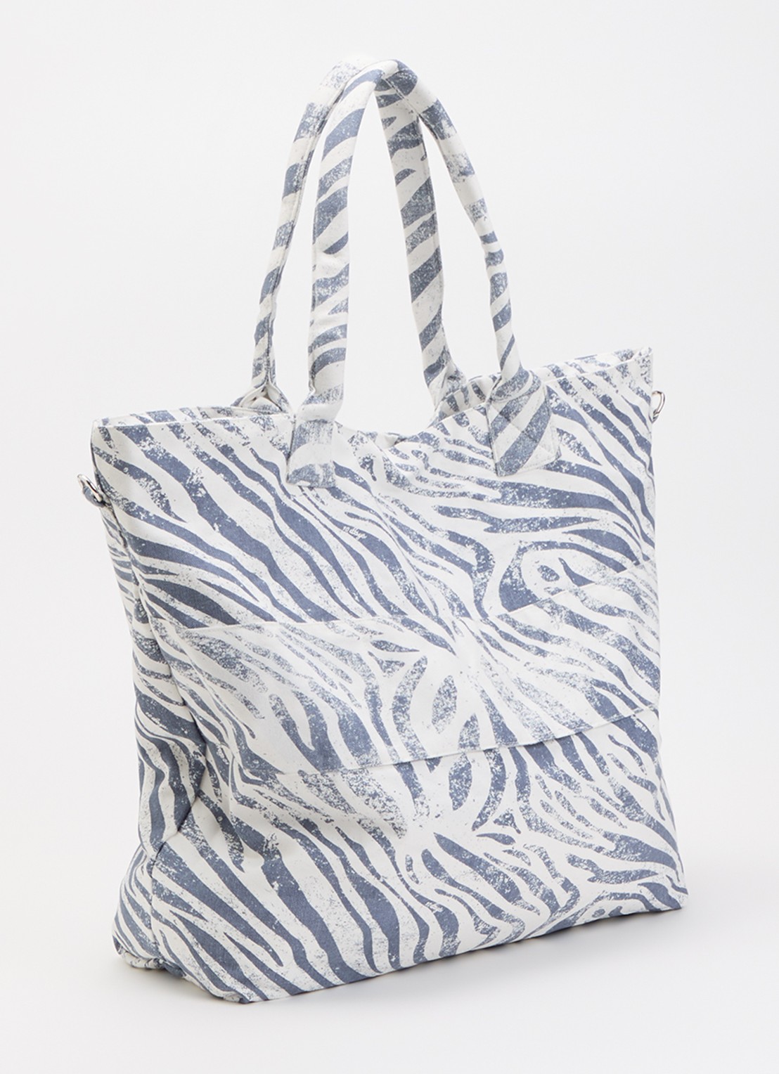 10DAYS Shopper van canvas met dierenprint en afneembare schouderriem  - achterkant blauw