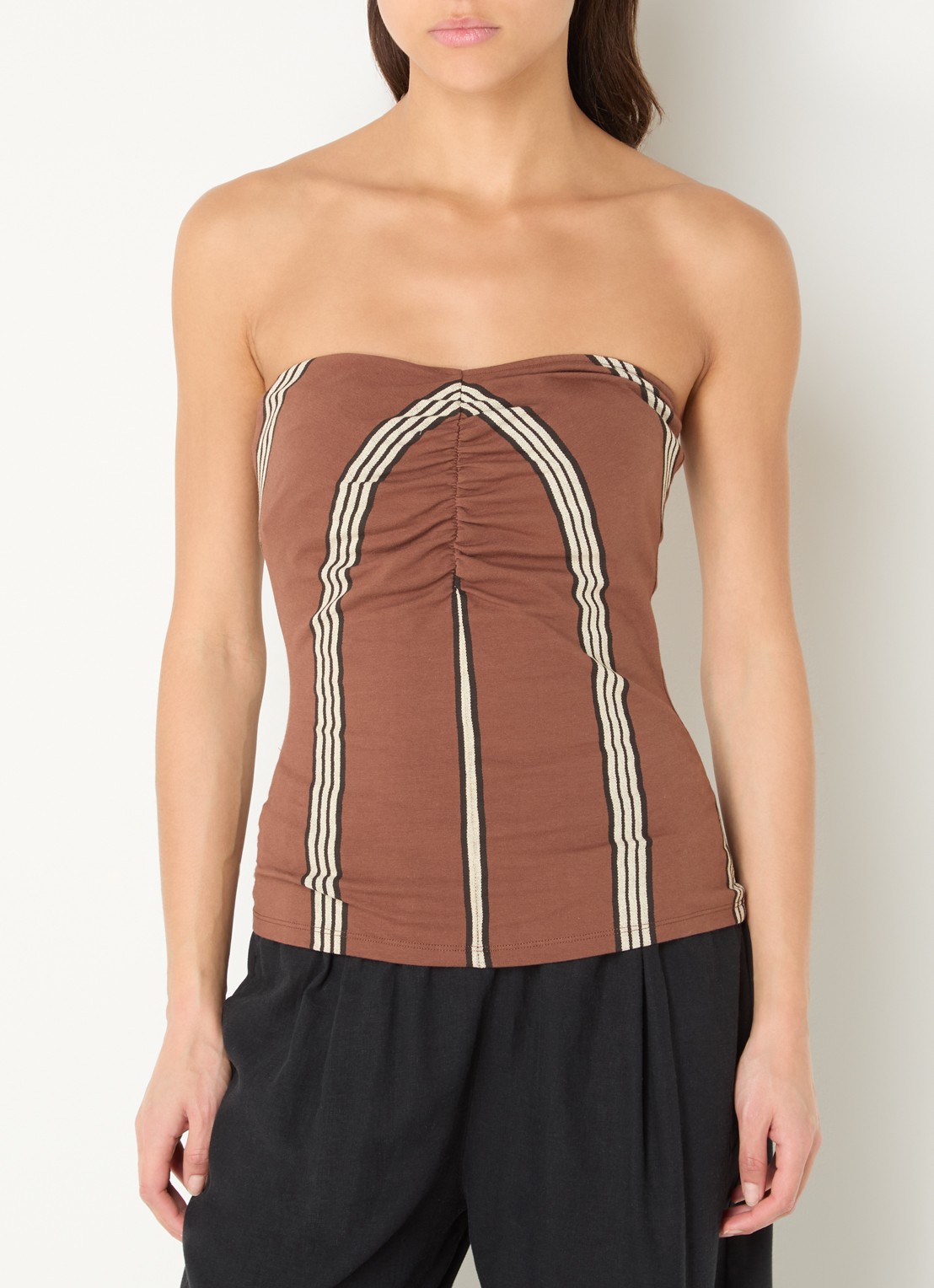 10DAYS Strapless top met streepprint - detail 4 bruin