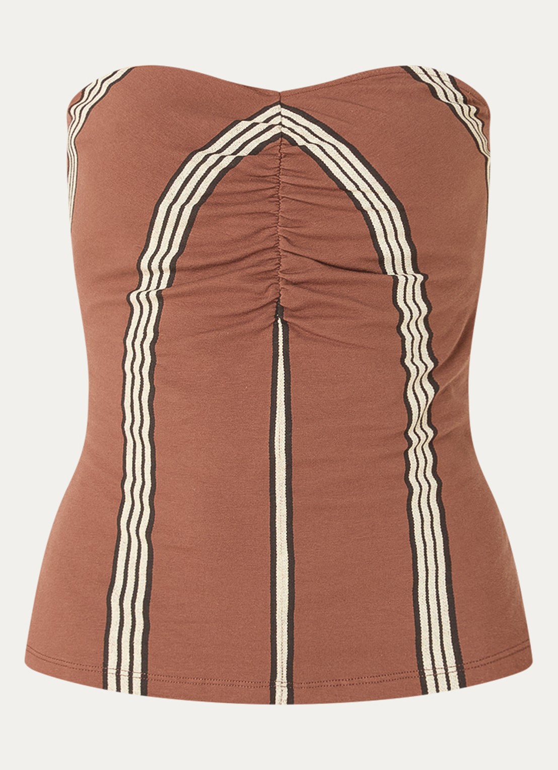 10DAYS Strapless top met streepprint - voorkant bruin