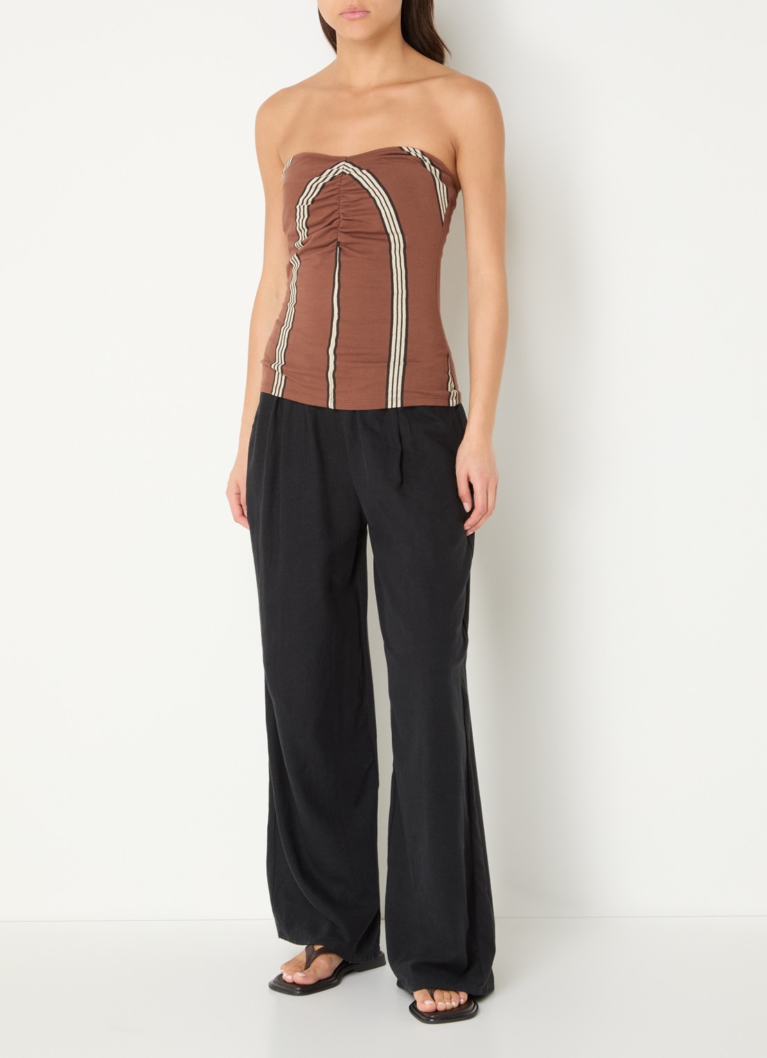 10DAYS Strapless top met streepprint - voorkant 2 bruin
