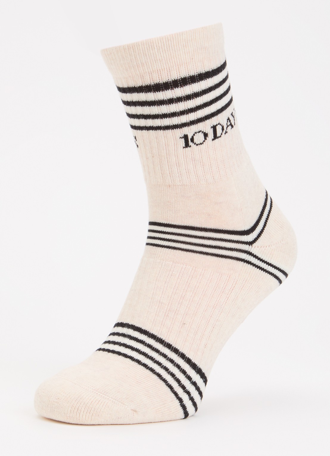 10DAYS Stripes ribgebreide sokken in katoenblend met streepprint  - detail 3 beige