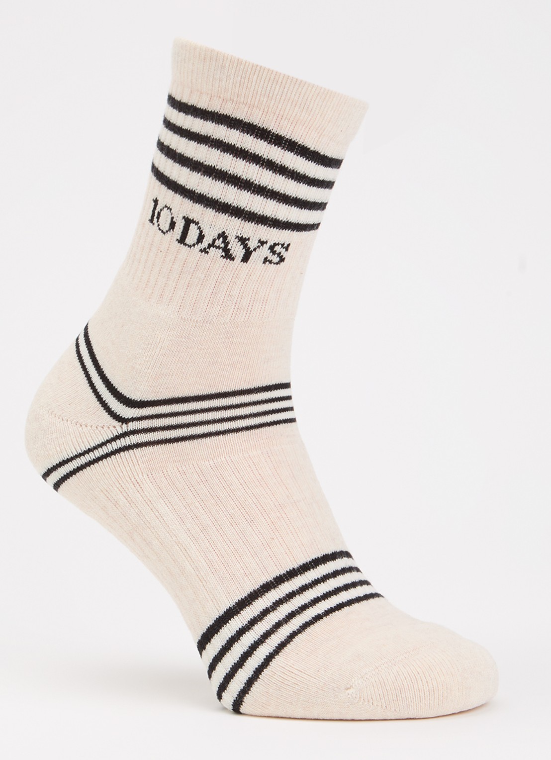 10DAYS Stripes ribgebreide sokken in katoenblend met streepprint  - voorkant beige
