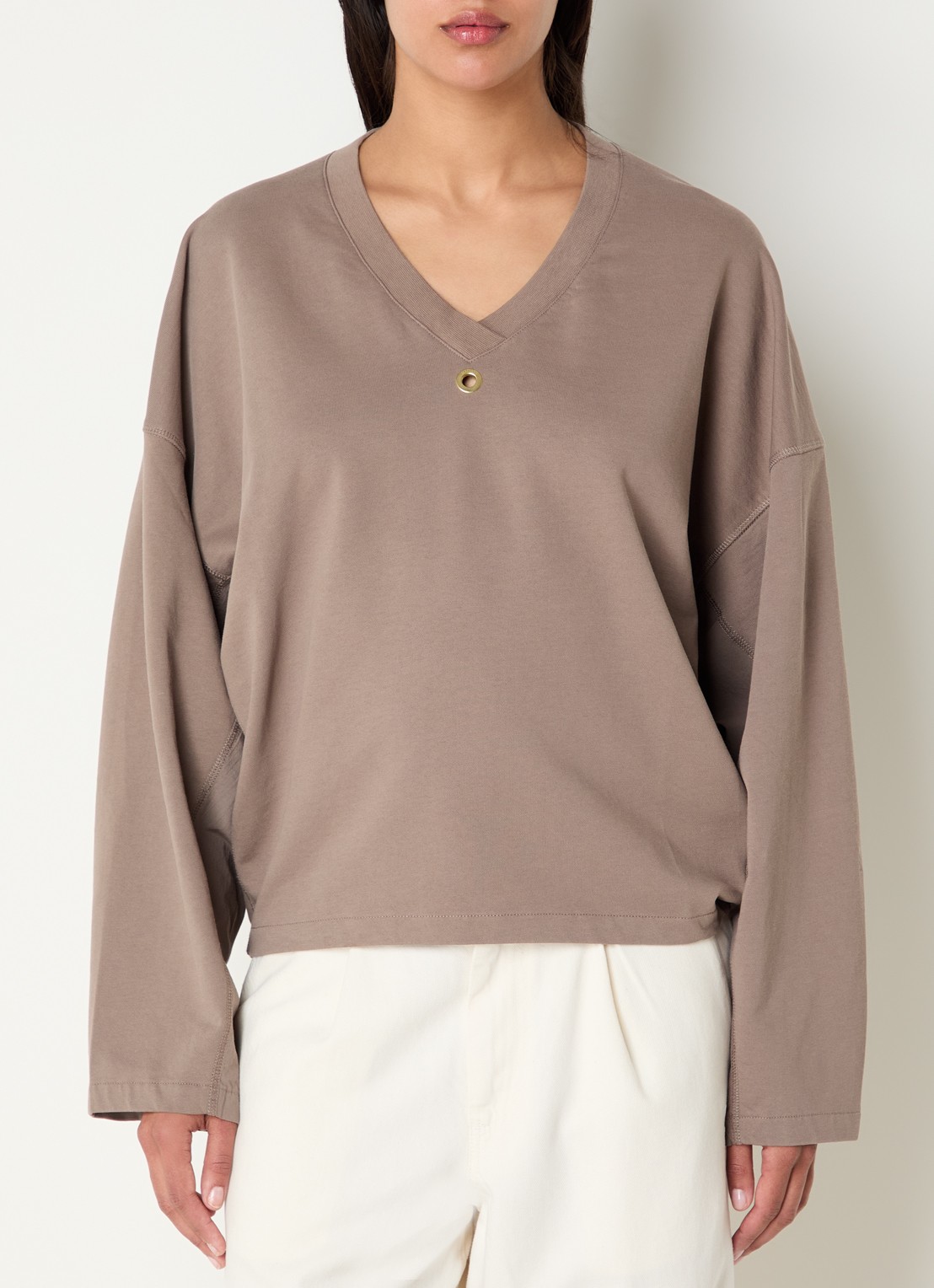 10DAYS Sweater met V-hals - detail 3 donkerbeige