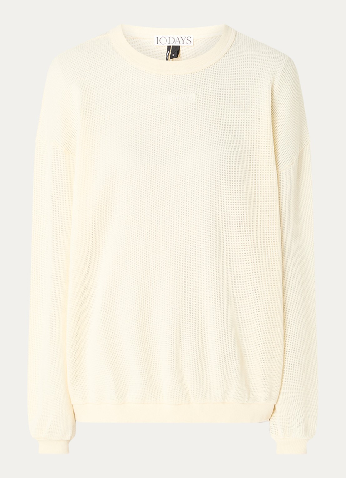 10DAYS Sweater van mesh met logo - voorkant 3 creme