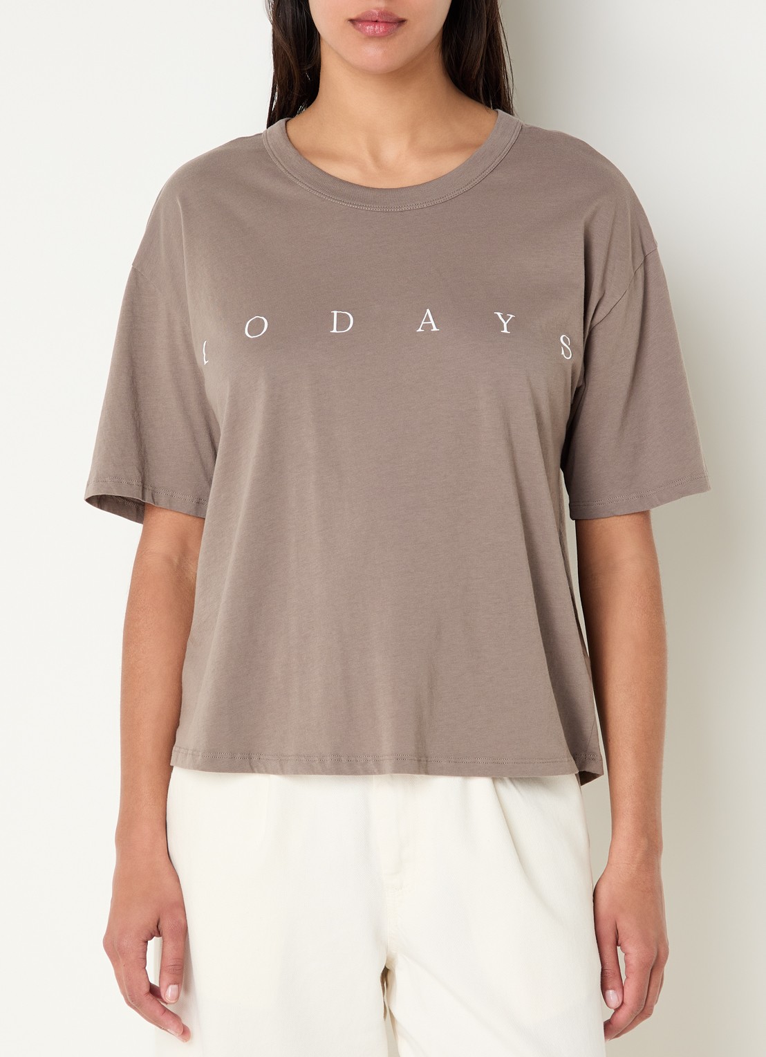 10DAYS T-shirt met logo - detail 4 zand