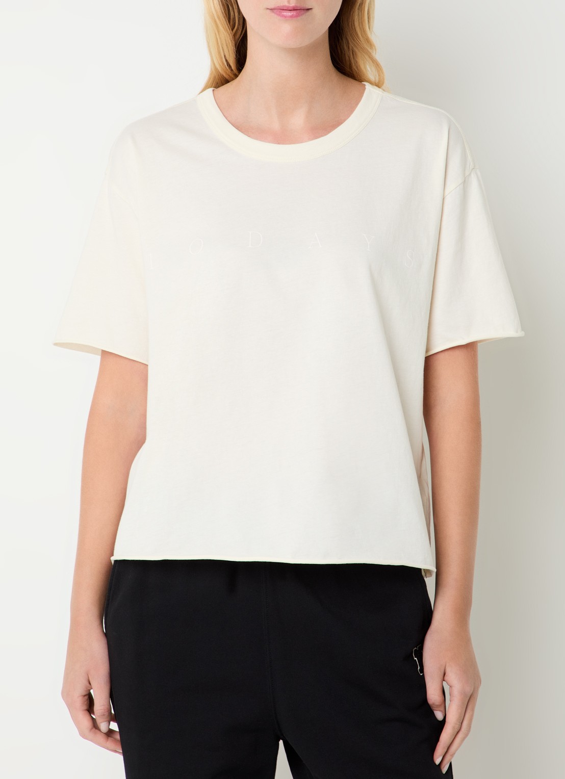 10DAYS T-shirt met logoprint - detail creme
