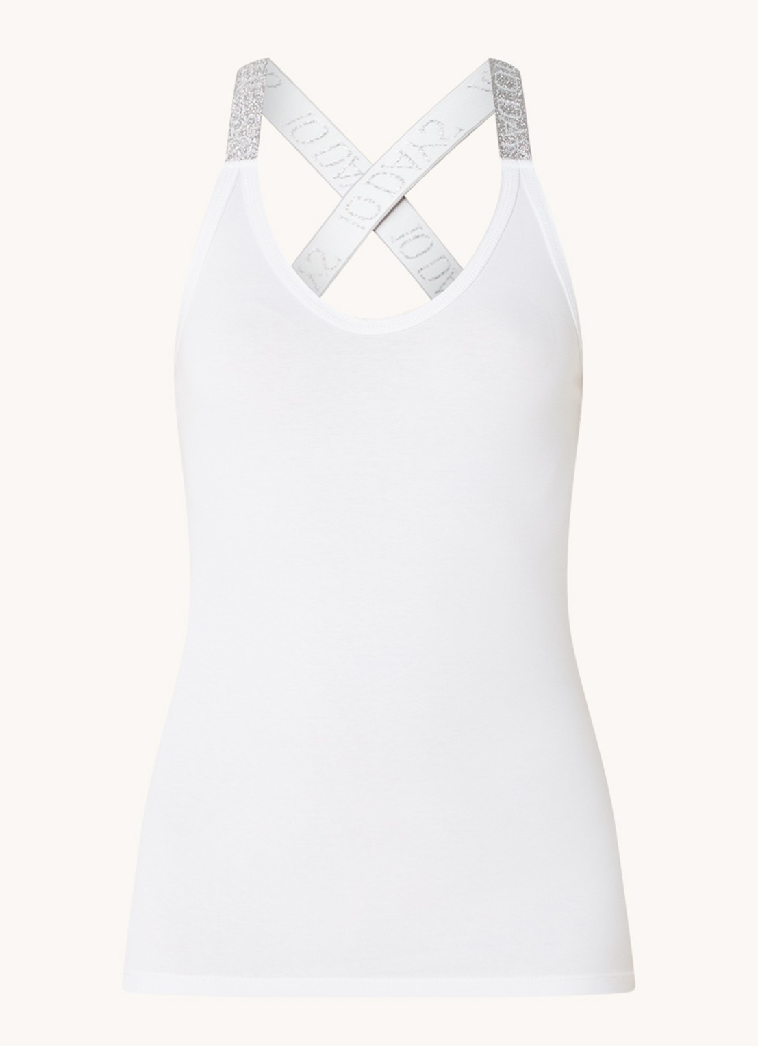 10DAYS The Wrapper top met logoband en lurex - voorkant 2 wit