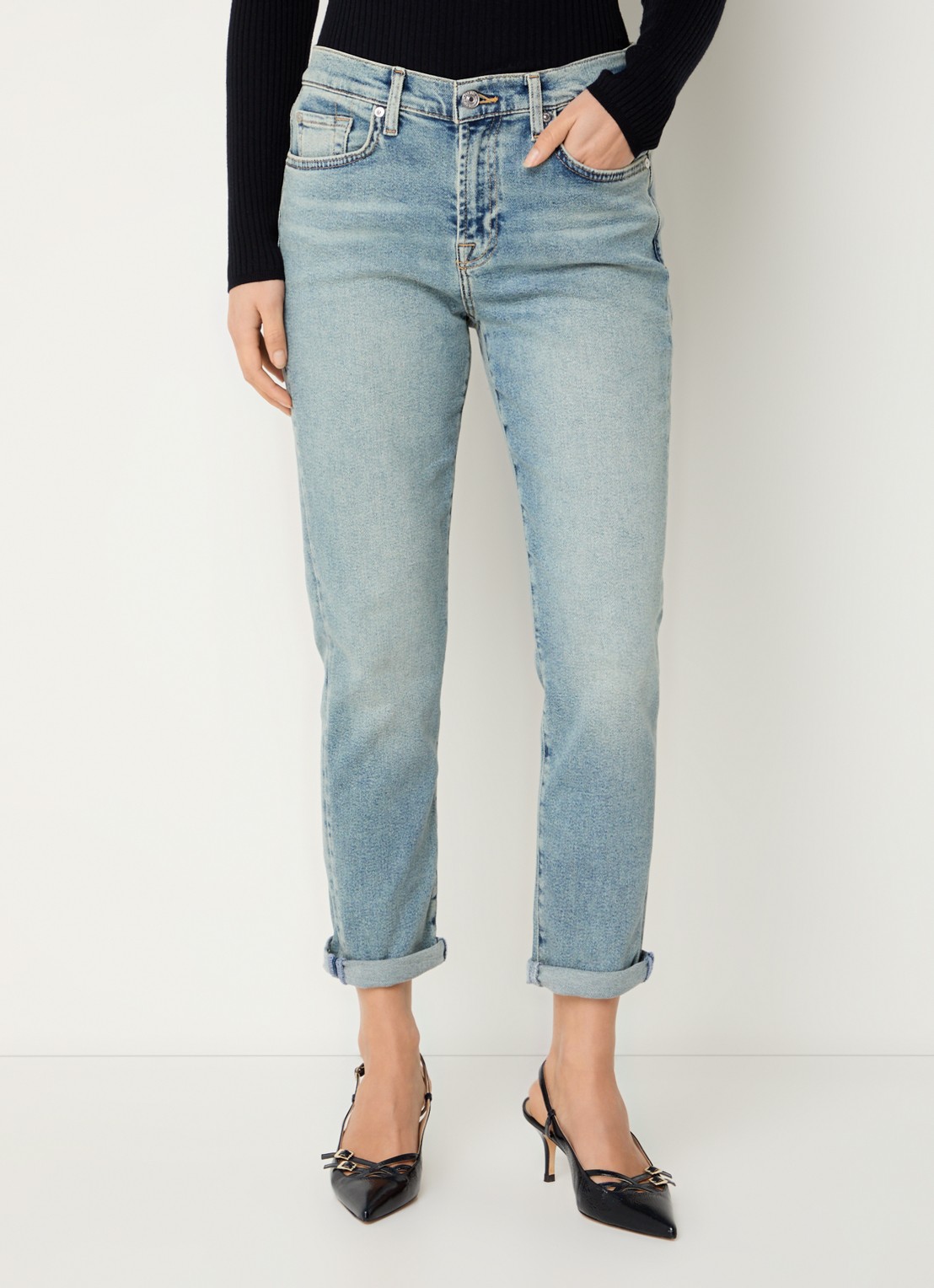 7 For All Mankind Josefina mid waist slim fit jeans met lichte wassing - detail 4 indigo