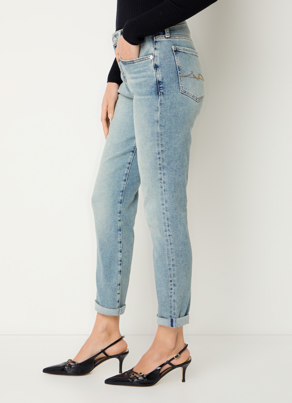 7 For All Mankind Josefina mid waist slim fit jeans met lichte wassing - detail 5 indigo
