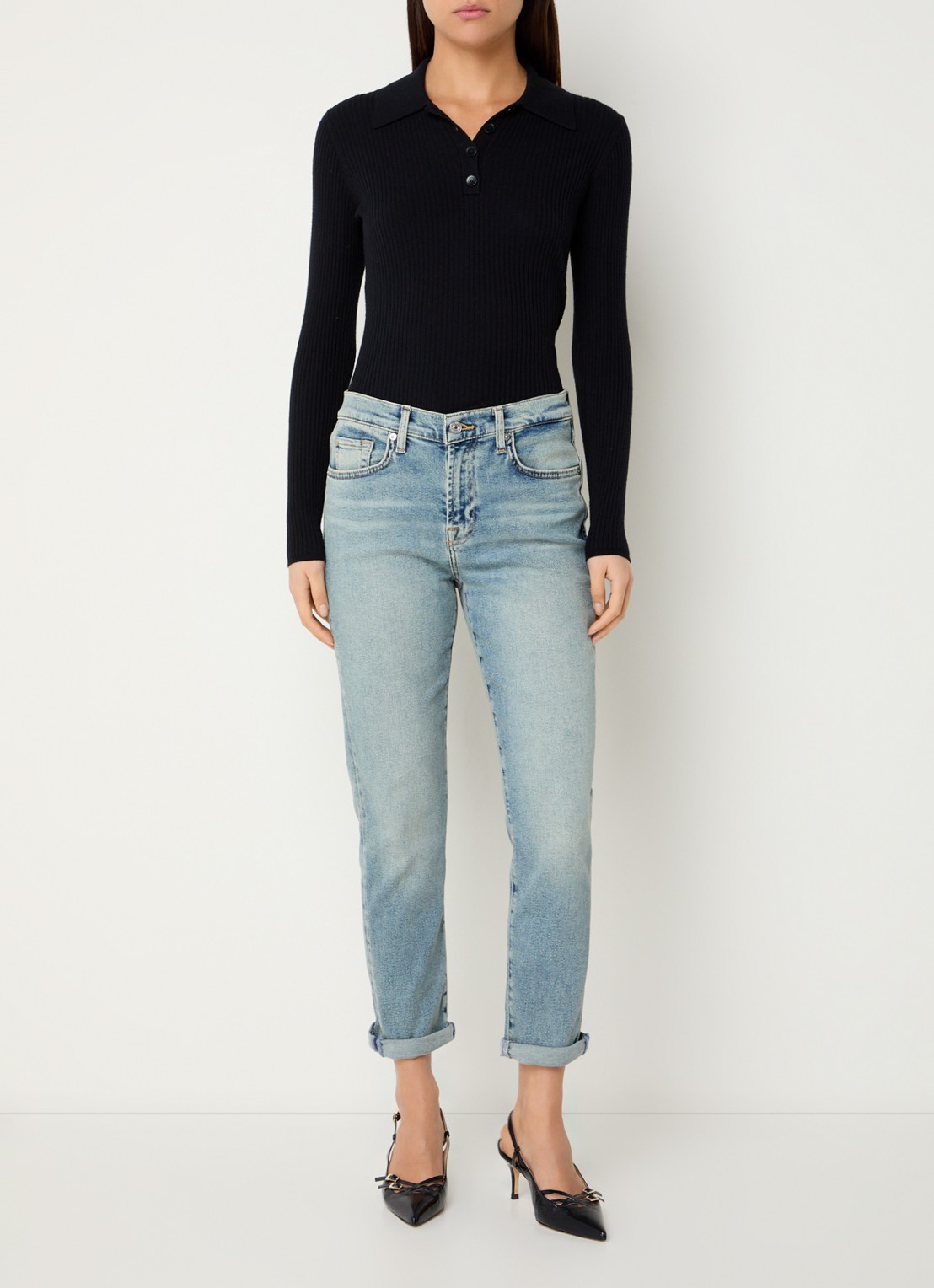 7 For All Mankind Josefina mid waist slim fit jeans met lichte wassing - voorkant 3 indigo