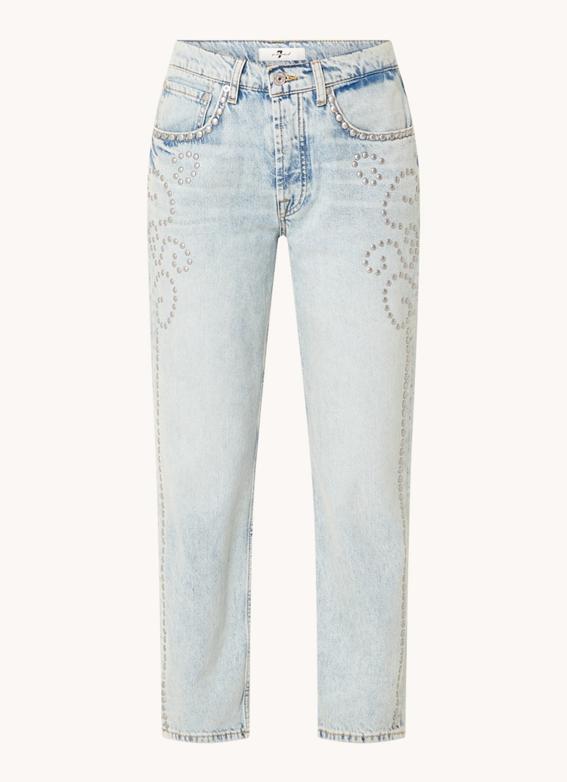 7 For All Mankind Julia mid waist boyfriend jeans met studs - voorkant 2 indigo