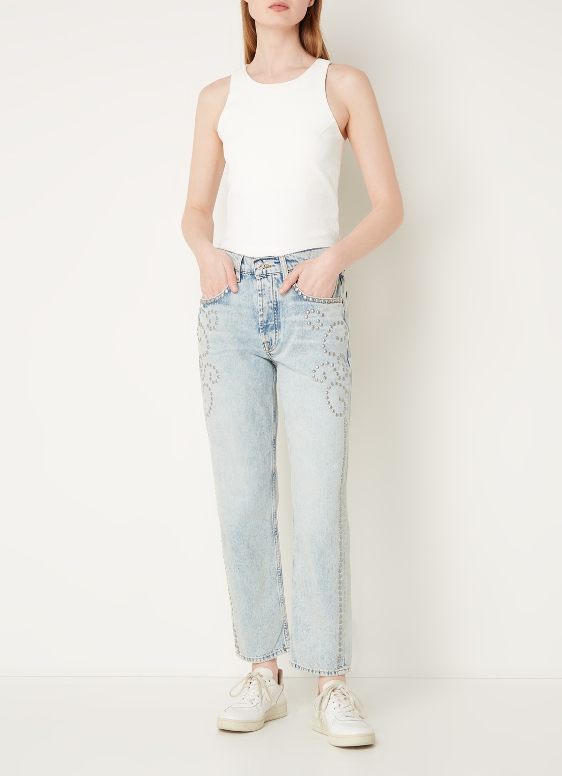 7 For All Mankind Julia mid waist boyfriend jeans met studs - voorkant 3 indigo