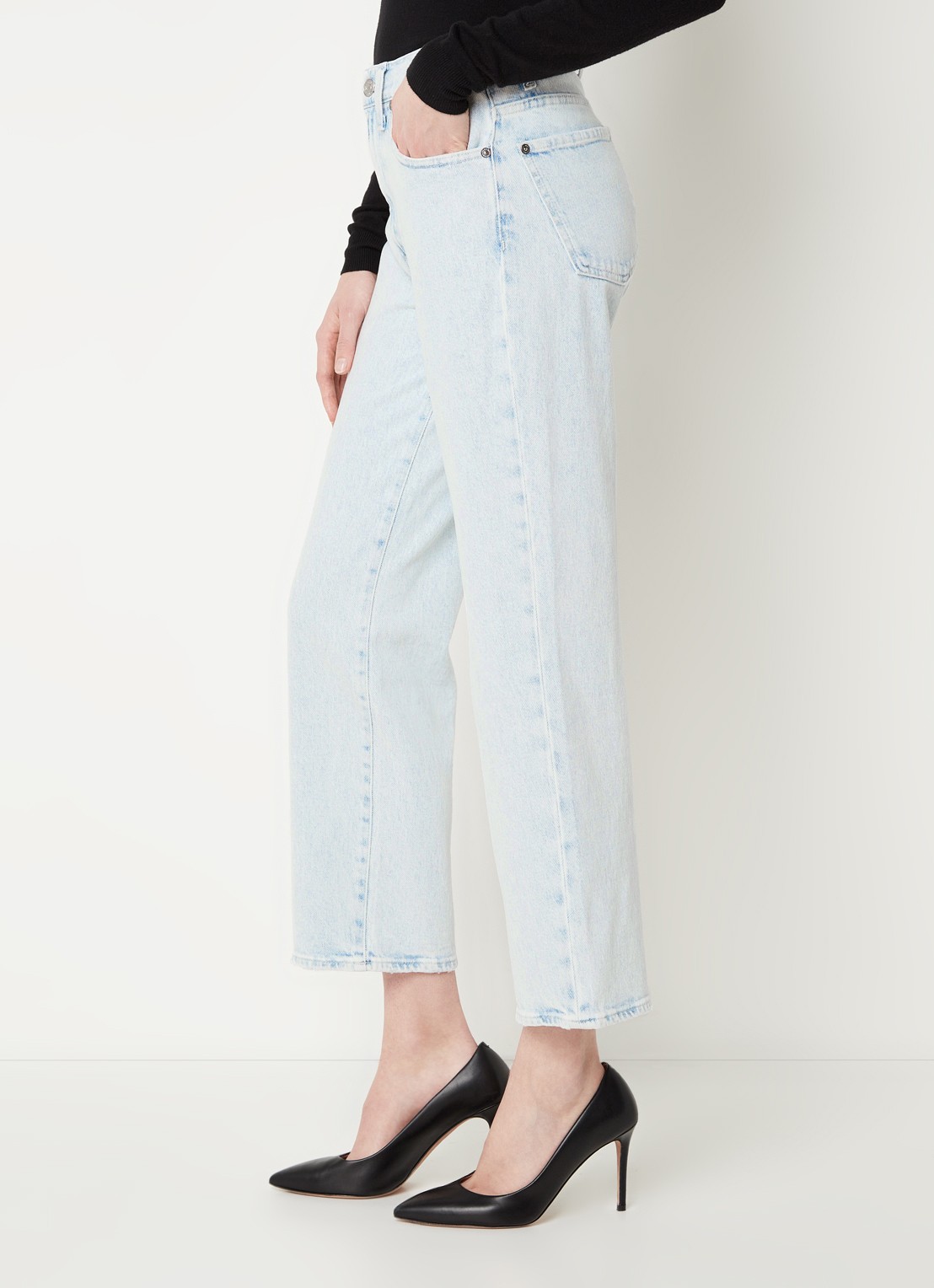 7 For All Mankind Logan high waist straight leg jeans met lichte wassing - detail 4 indigo