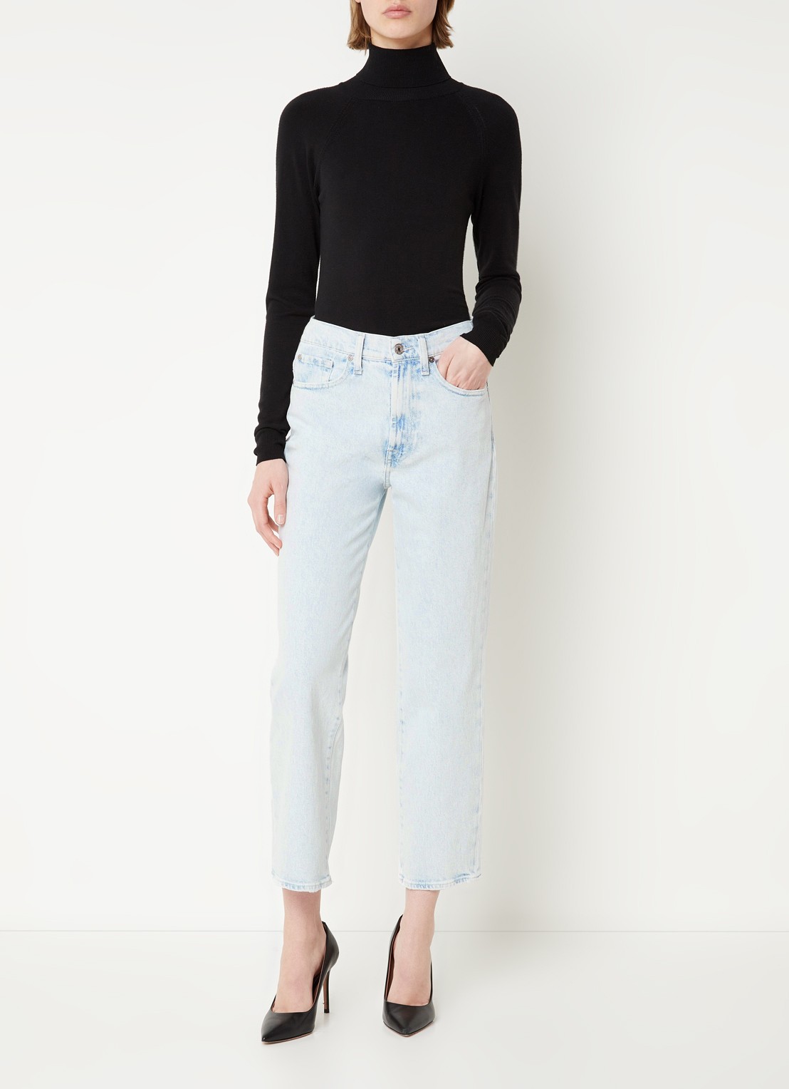 7 For All Mankind Logan high waist straight leg jeans met lichte wassing - voorkant 2 indigo