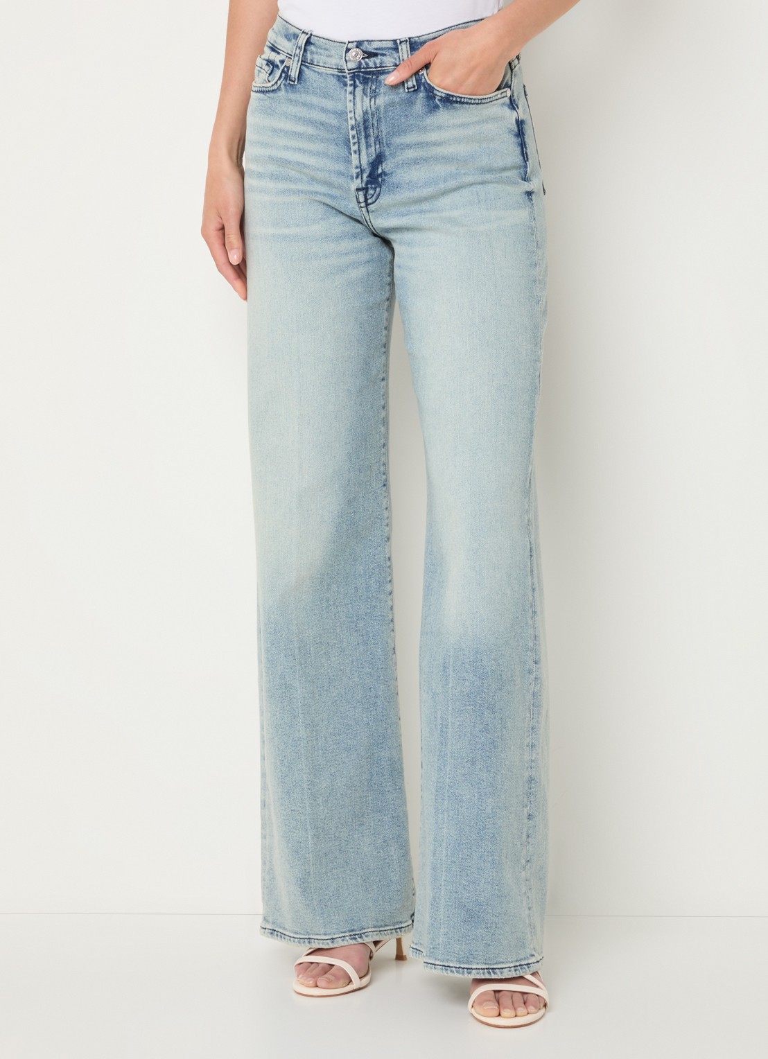 7 For All Mankind Lotta Must high waist wide leg jeans met lichte wassing - detail 4 indigo