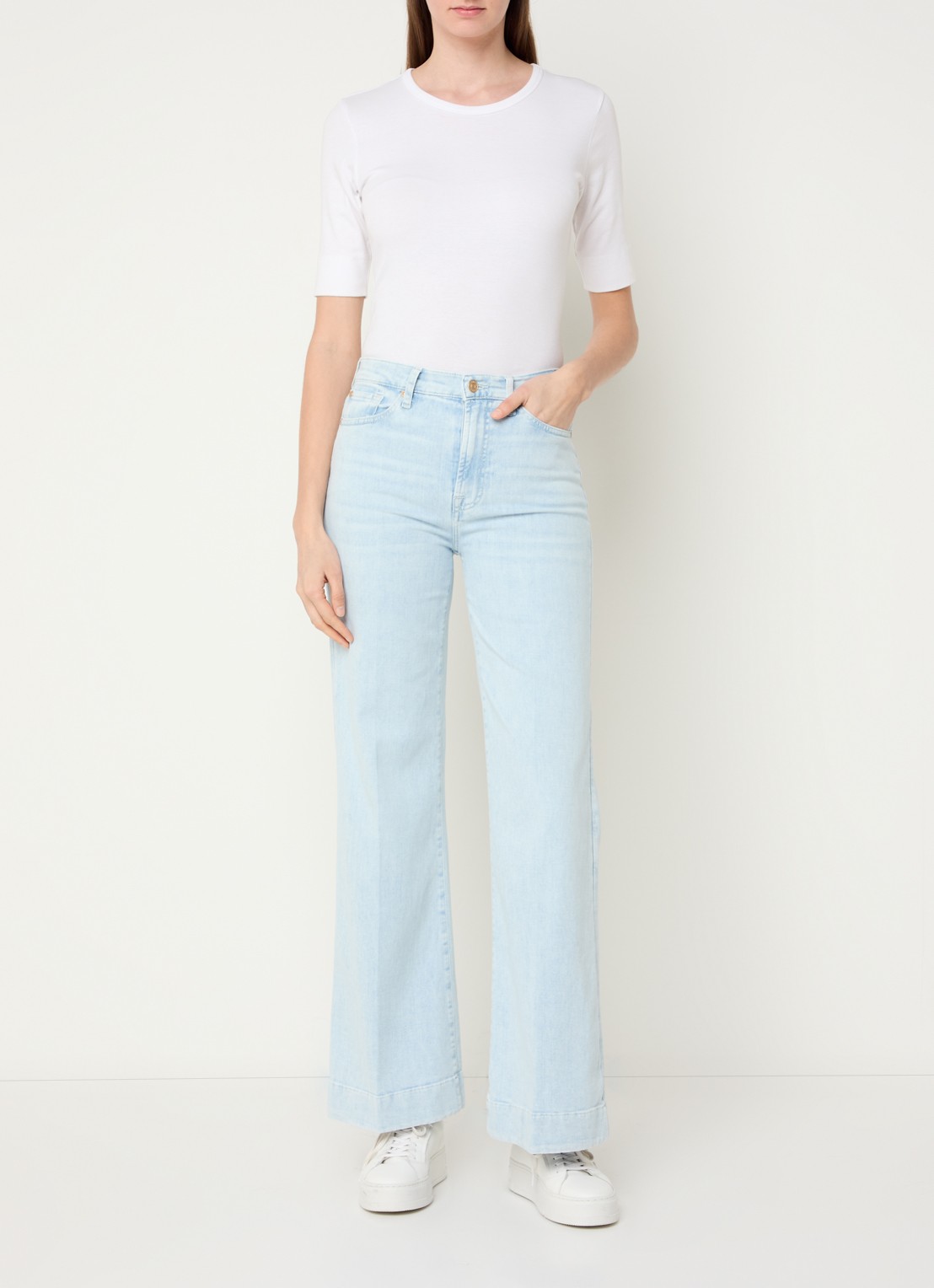 7 For All Mankind Modern Dojo Tailorless high waist flared jeans met lichte wassing - voorkant 4 indigo