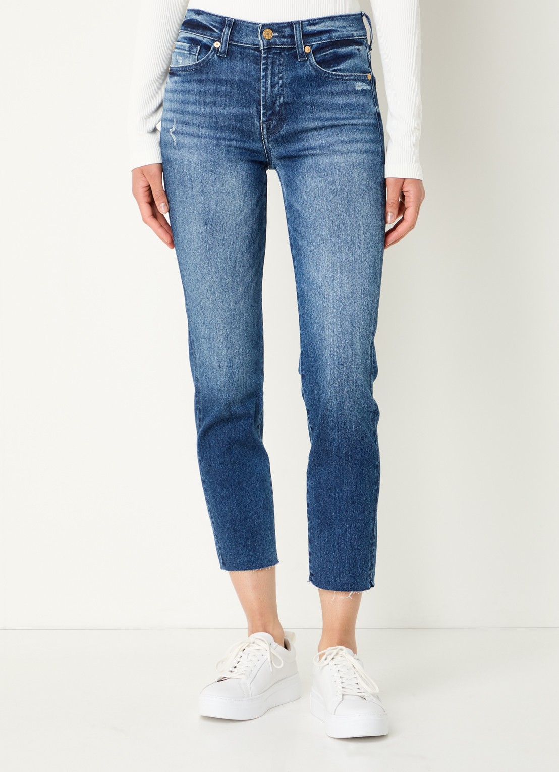 7 For All Mankind Roxanne high waist skinny cropped jeans met medium wassing - detail 4 indigo