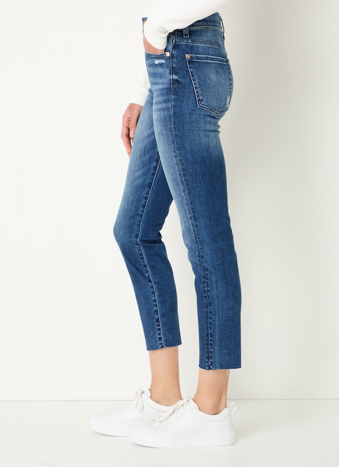 7 For All Mankind Roxanne high waist skinny cropped jeans met medium wassing - detail 5 indigo