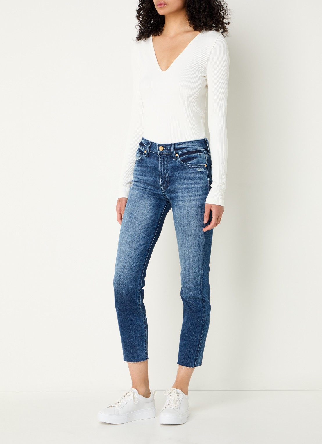 7 For All Mankind Roxanne high waist skinny cropped jeans met medium wassing - voorkant 2 indigo