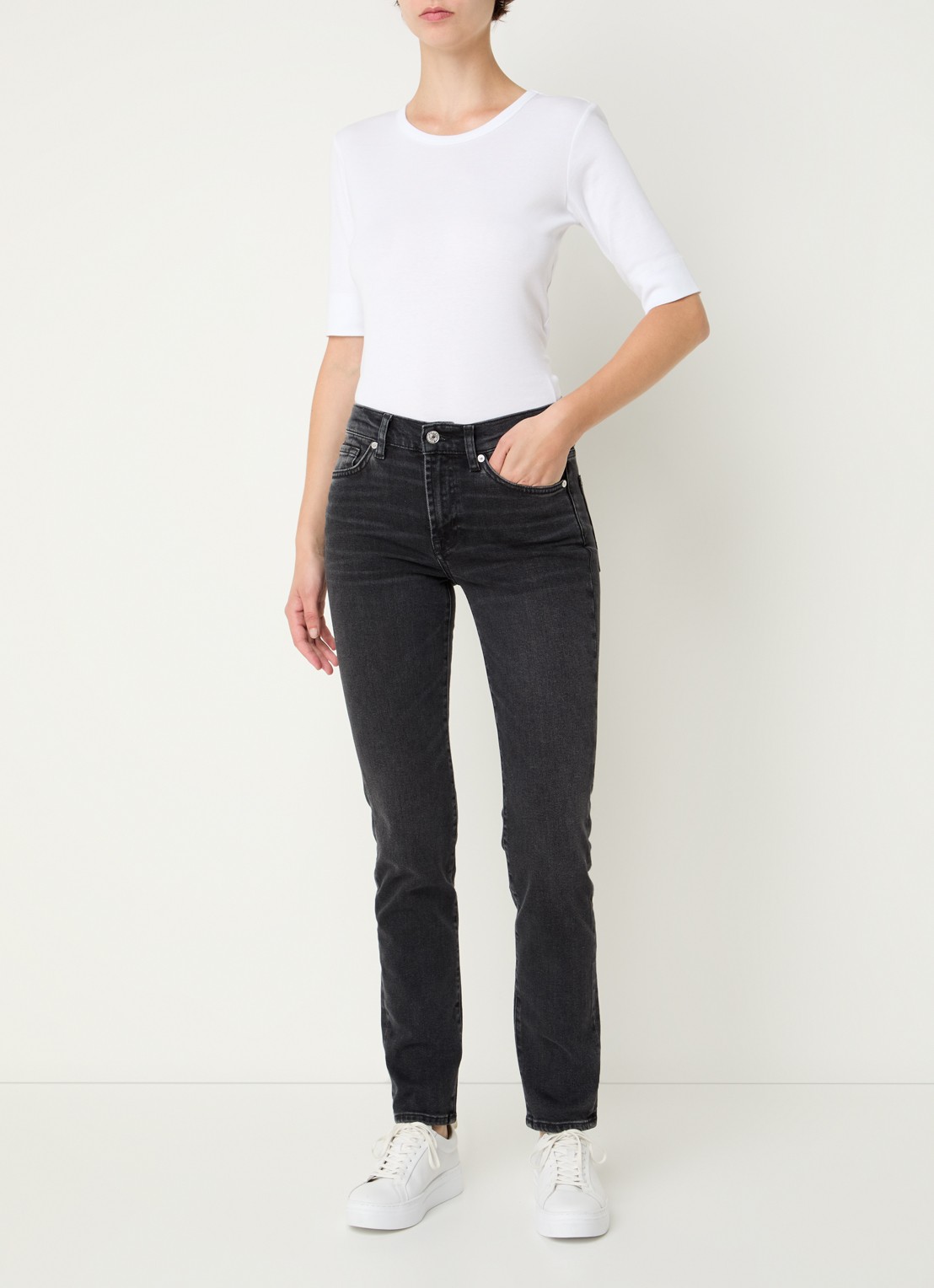 7 For All Mankind Roxanne Luxe Vintage high waist slim fit  - voorkant 3 antraciet