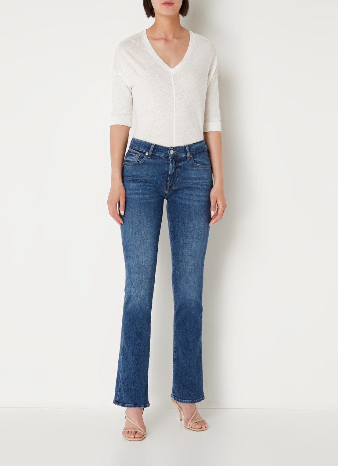 7 For All Mankind Slim illusion mid waist bootcut jeans met medium wassing  - voorkant 2 blauw