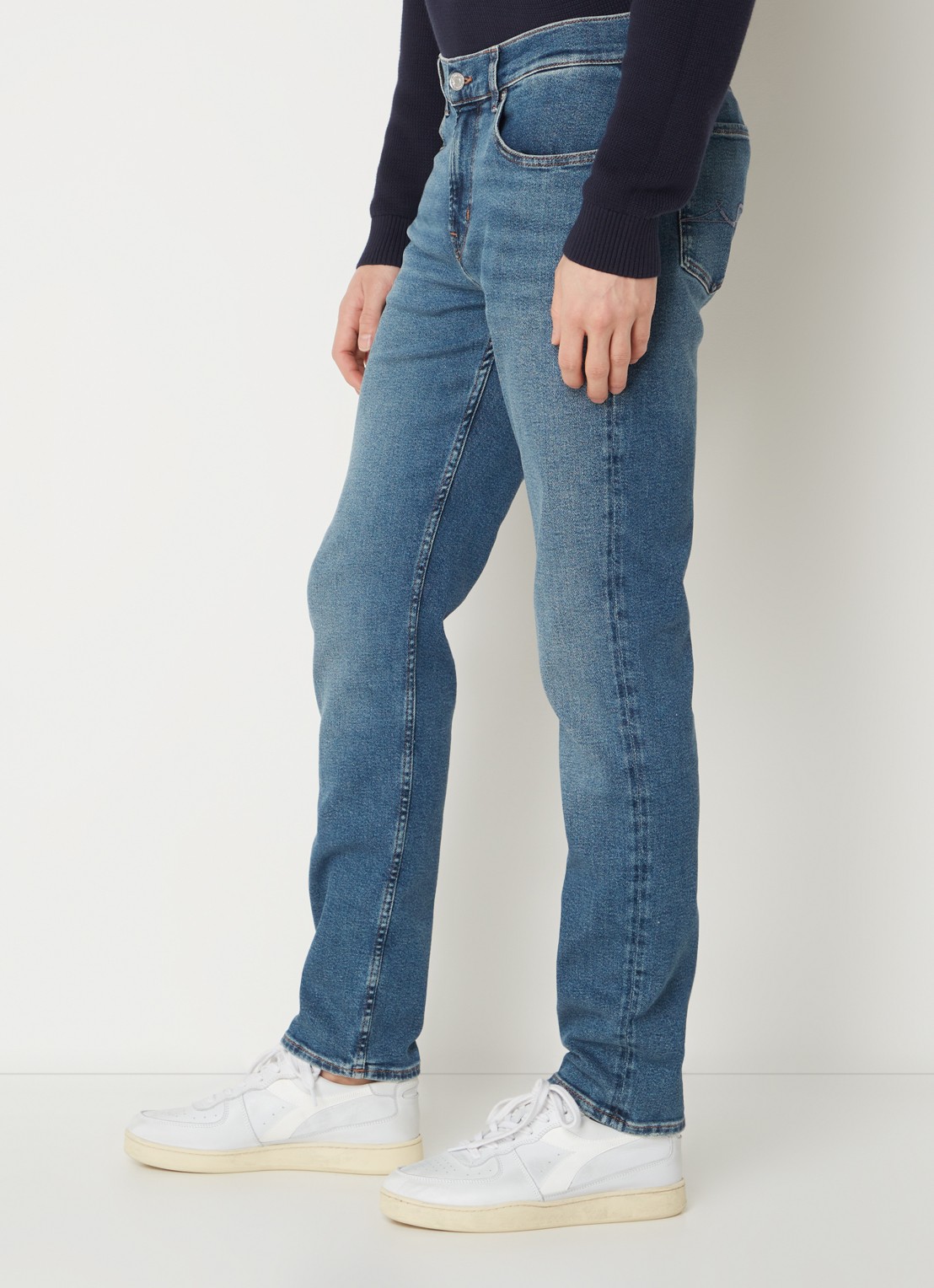 7 For All Mankind Tapered jeans met medium wassing - detail 5 indigo