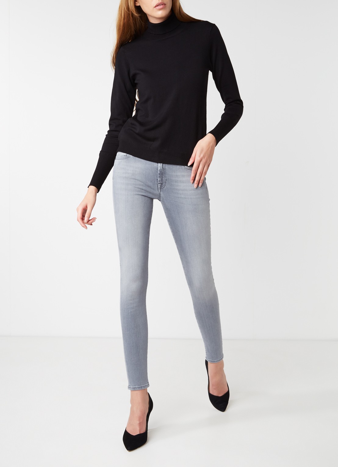7 For All Mankind The Skinny Slim Illusion skinny jeans met lichte wassing - voorkant 3 grijs