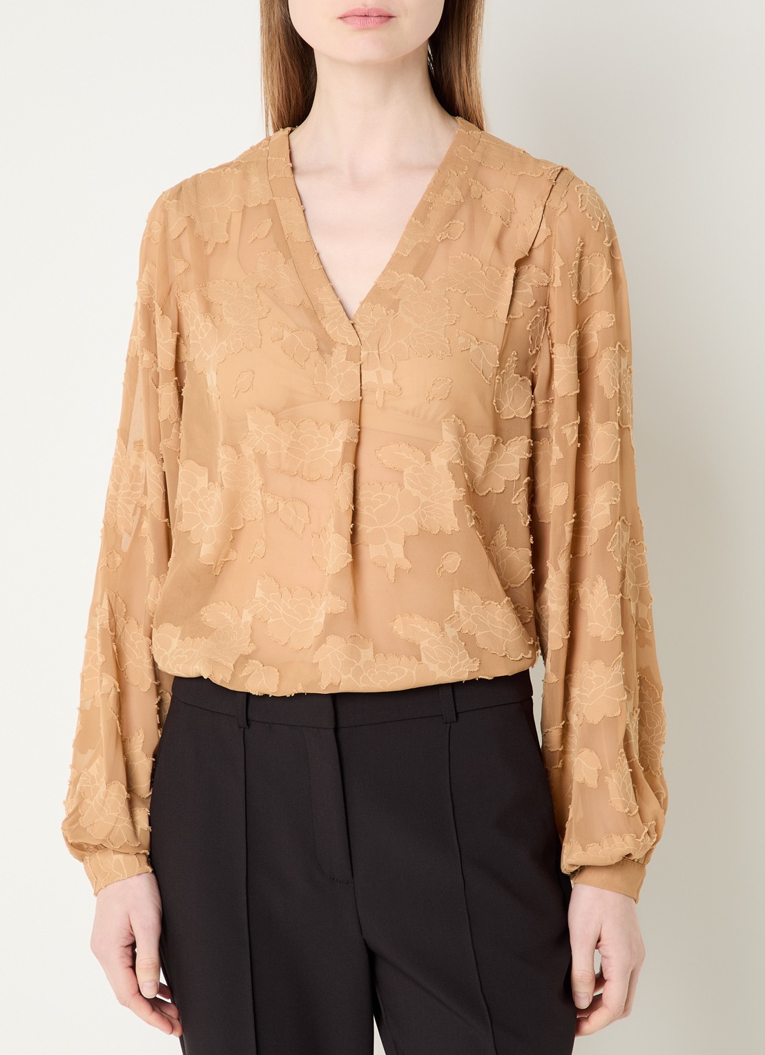 Aaiko Alana tuniek met ballonmouw - detail camel