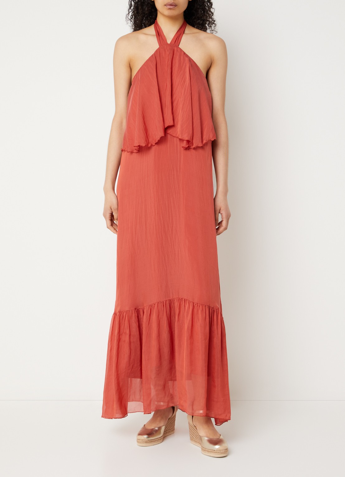Aaiko Albina maxi jurk met ruches - detail 3 kersenrood