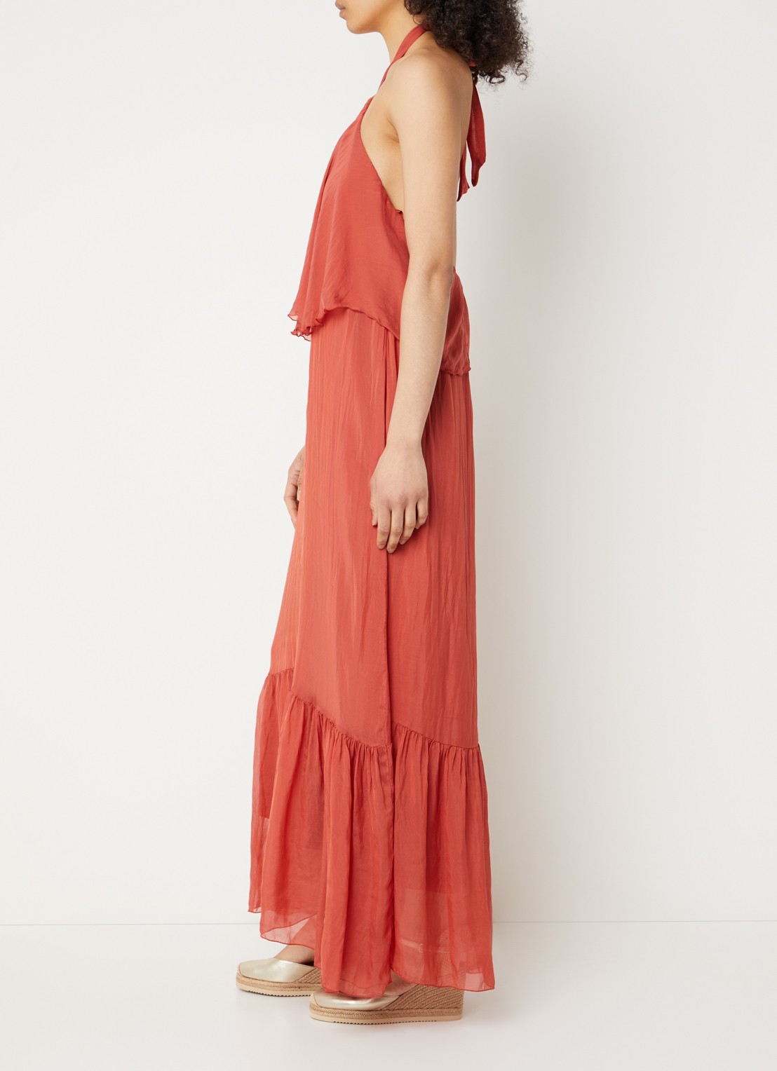 Aaiko Albina maxi jurk met ruches - voorkant 2 kersenrood