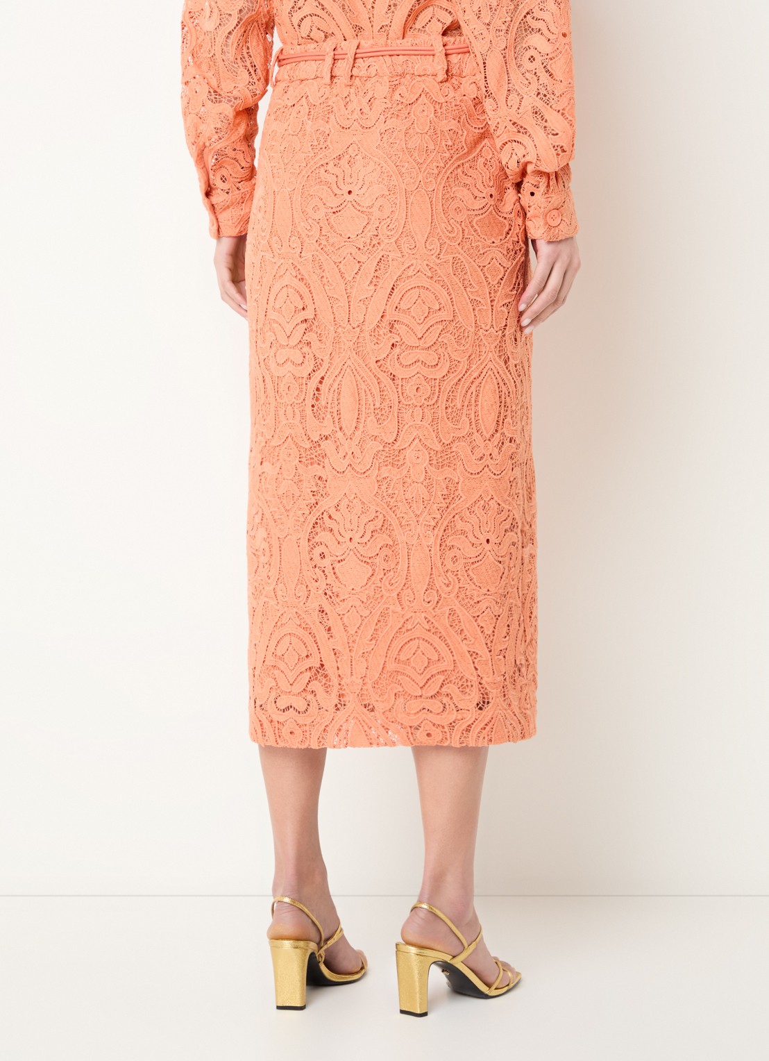 Aaiko Amia midi rok met broderie en strikceintuur - achterkant 4 orange