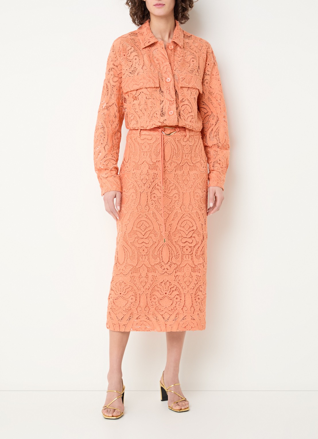 Aaiko Amia midi rok met broderie en strikceintuur - voorkant 3 orange