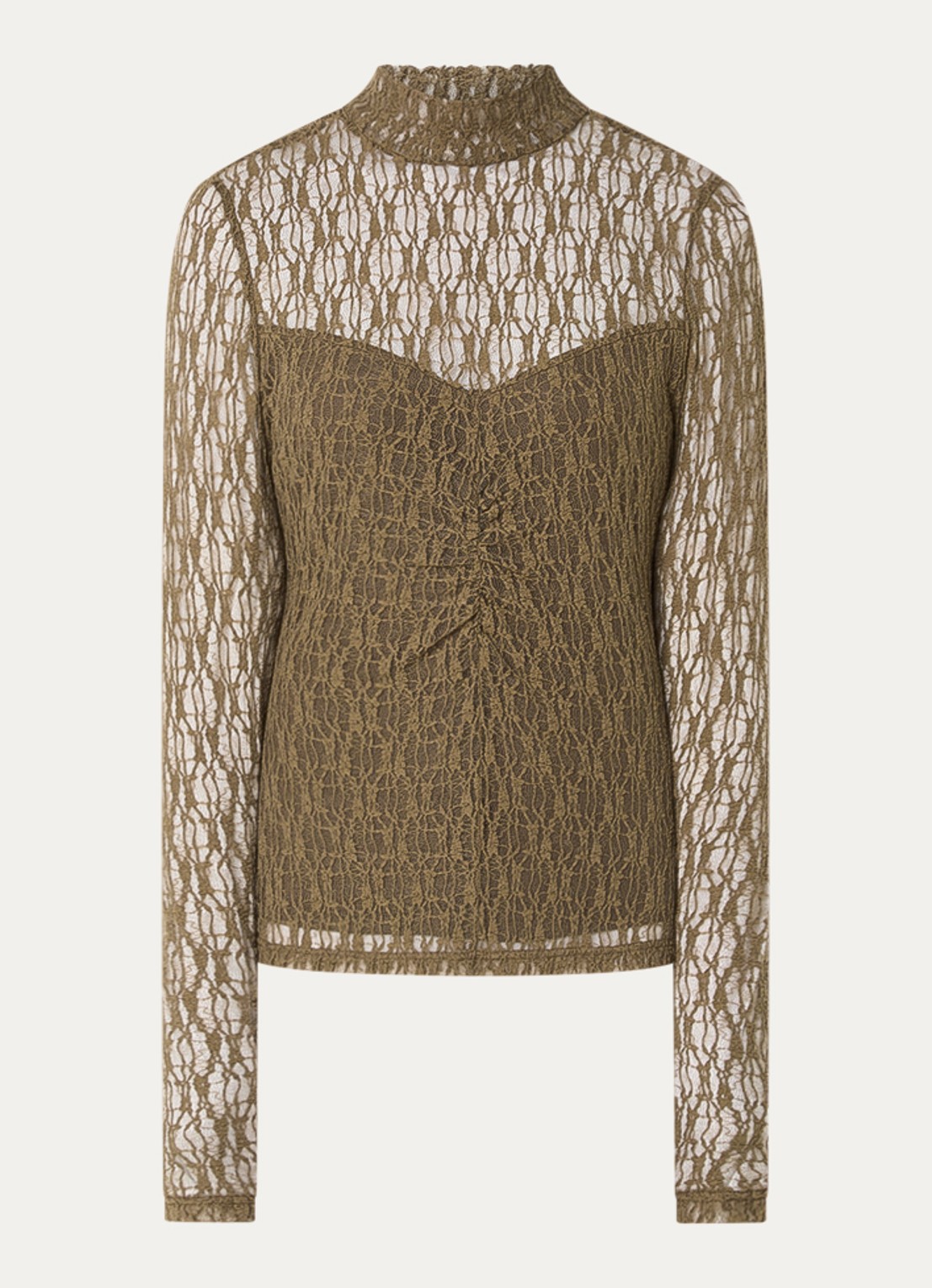 Aaiko Amy semi-transparante top met broderie - voorkant 3 olijfgroen