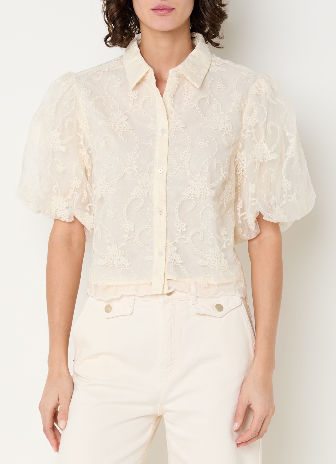 Aaiko Andra blouse met structuur - detail gebroken wit