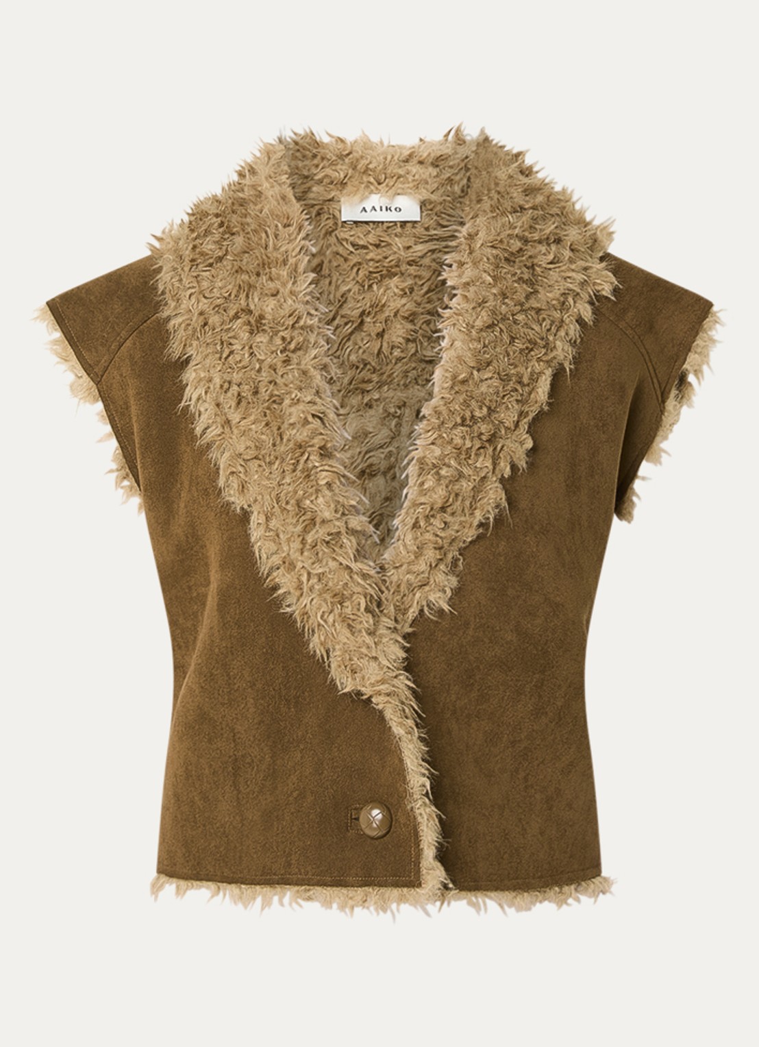 Aaiko Avrelle gilet van imitatiesuède met details van imitatiebont - voorkant mosgroen