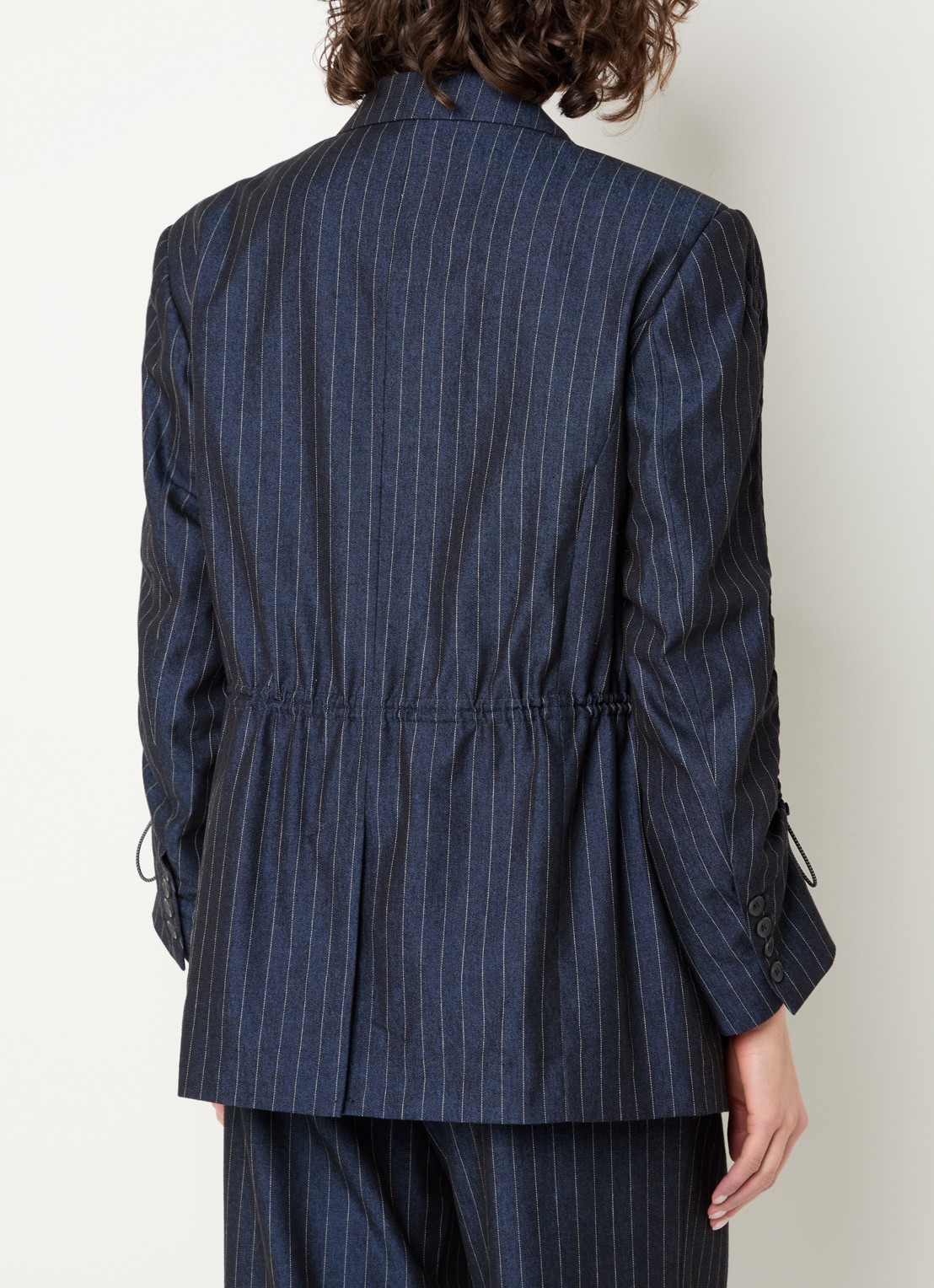 Aaiko Brynn blazer met streepprint en klepzakken - achterkant 3 donkerblauw