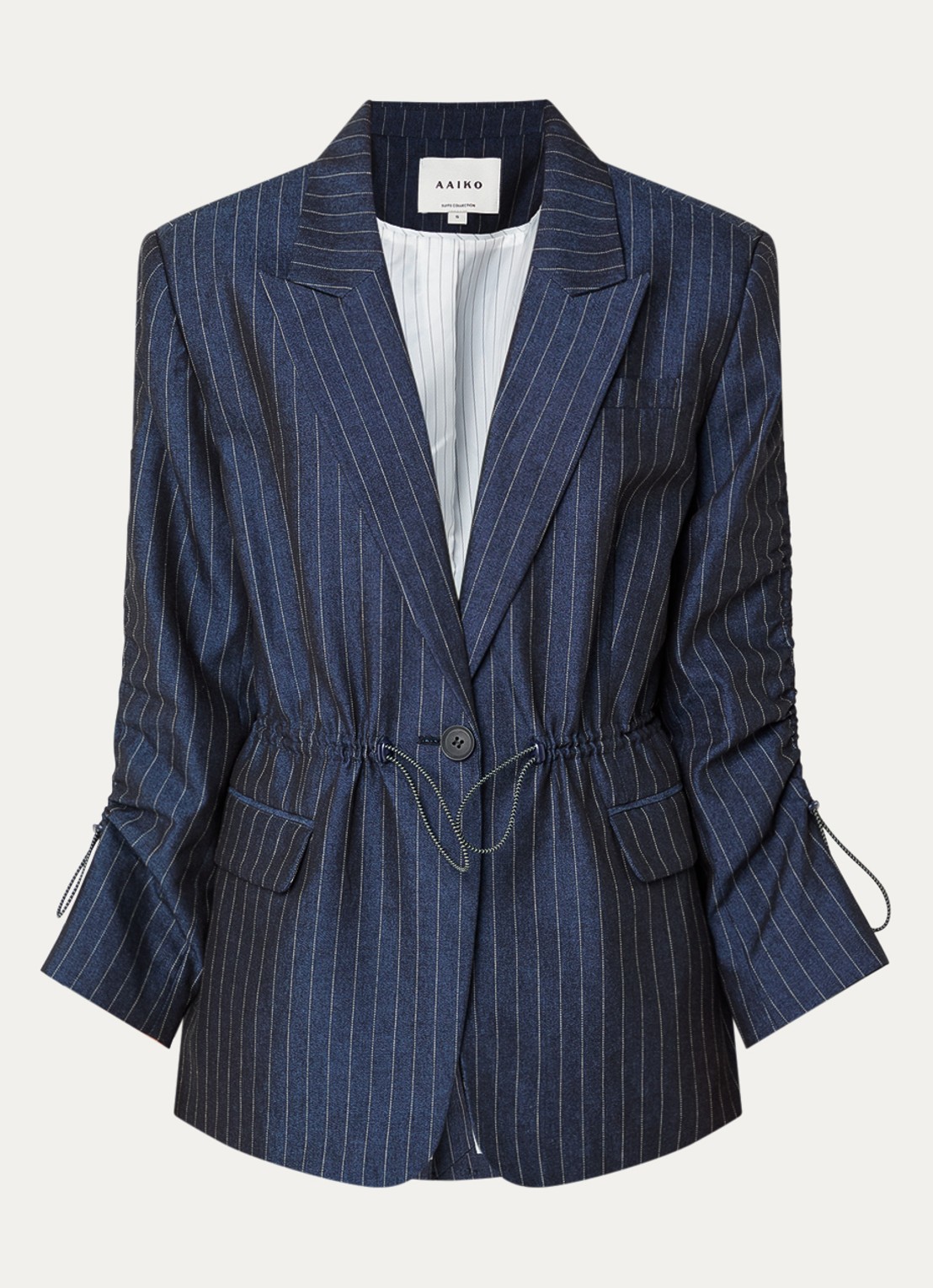 Aaiko Brynn blazer met streepprint en klepzakken - voorkant donkerblauw