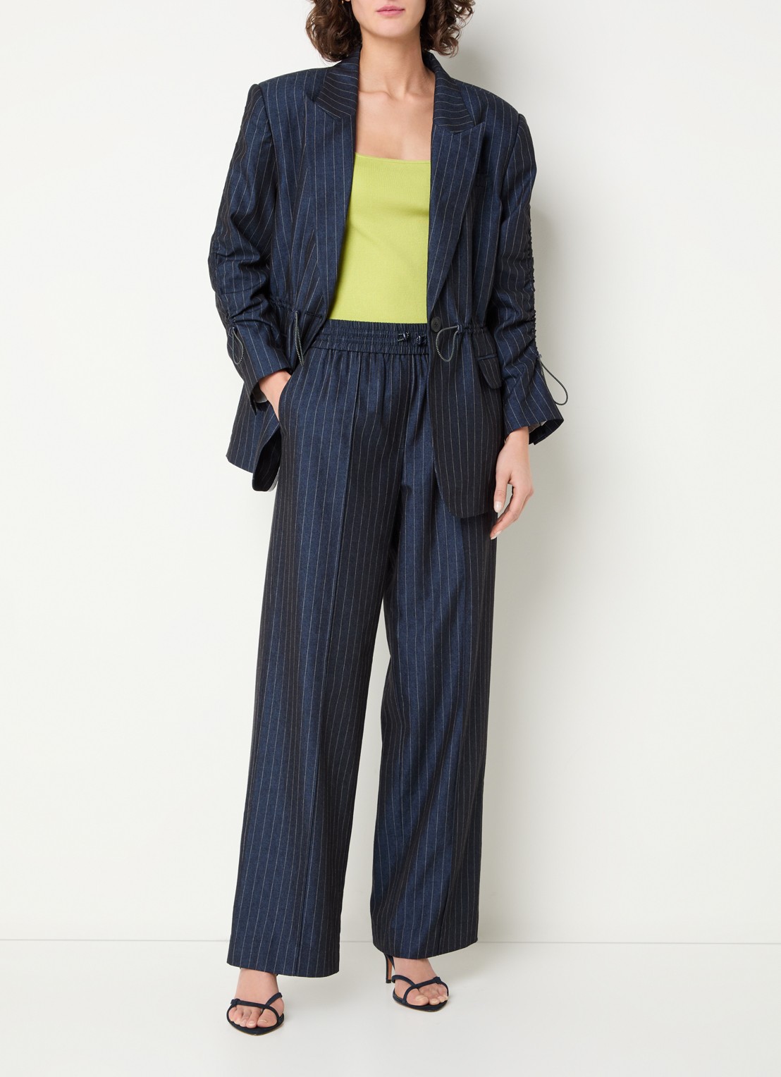 Aaiko Brynn blazer met streepprint en klepzakken - voorkant 2 donkerblauw
