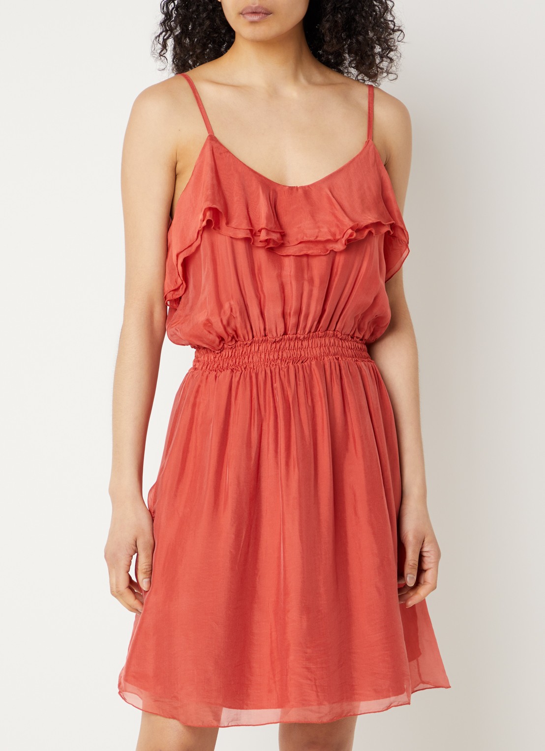 Aaiko Callisto midi jurk met volant - detail kersenrood