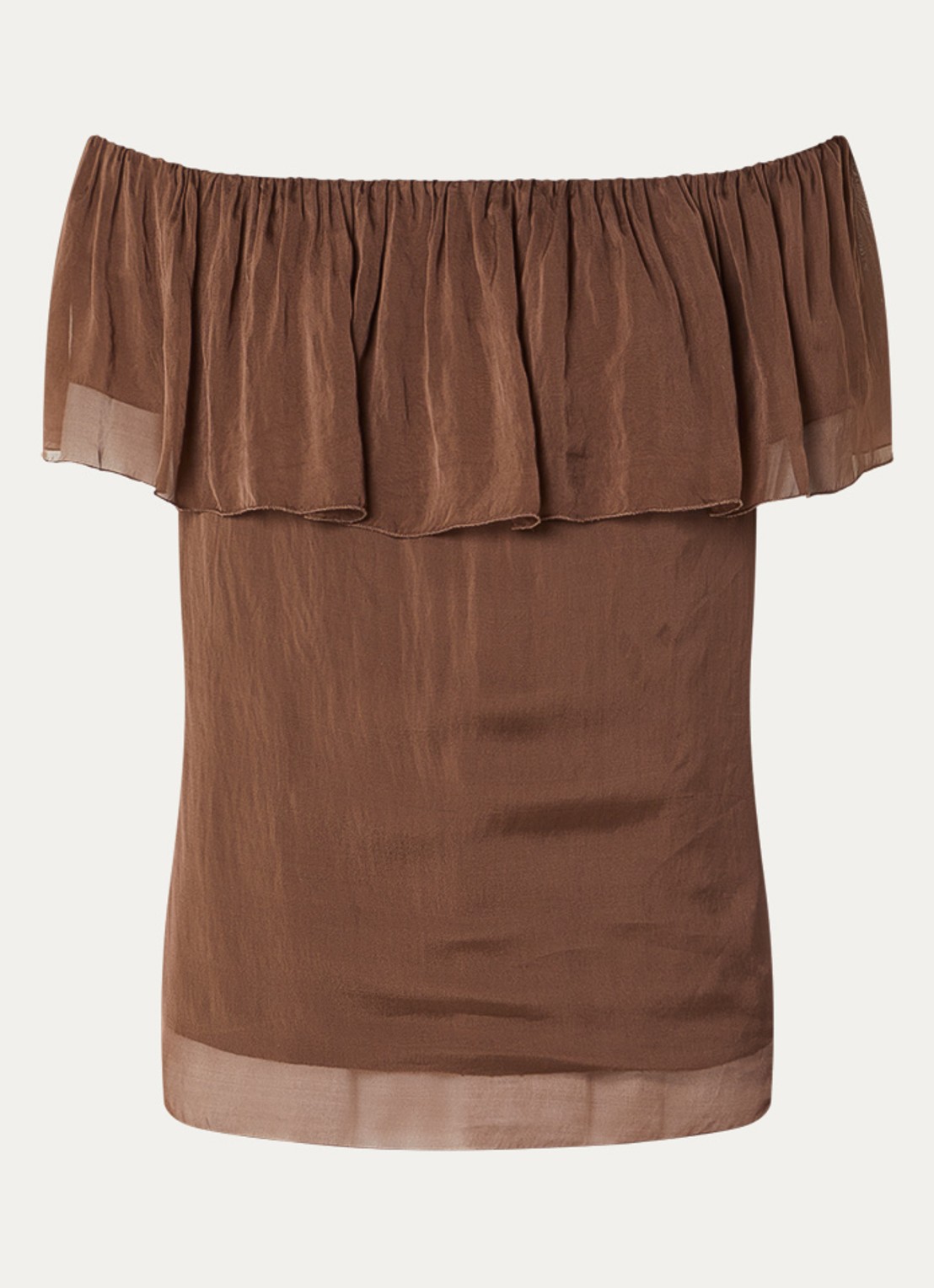 Aaiko Caprice off shoulder top in zijdeblend - voorkant 2 donkerbruin