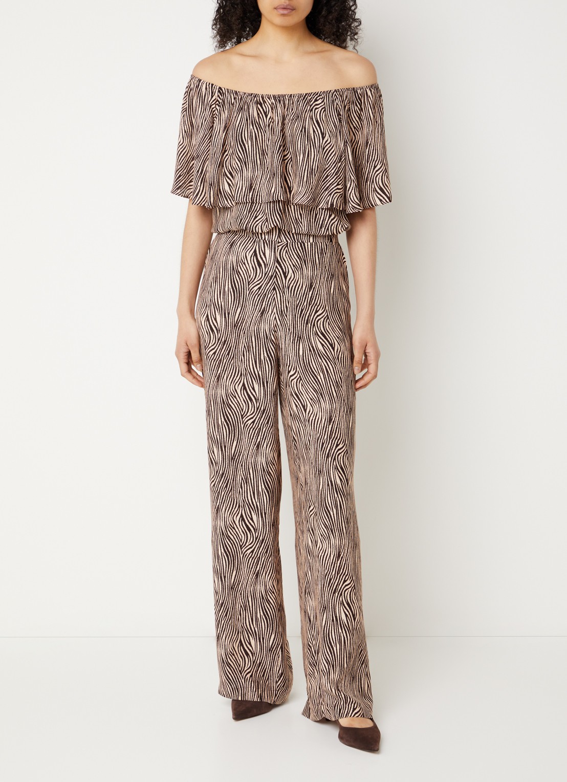 Aaiko Cecilia mid waist straight fit pantalon met zebraprint - voorkant 4 bruin