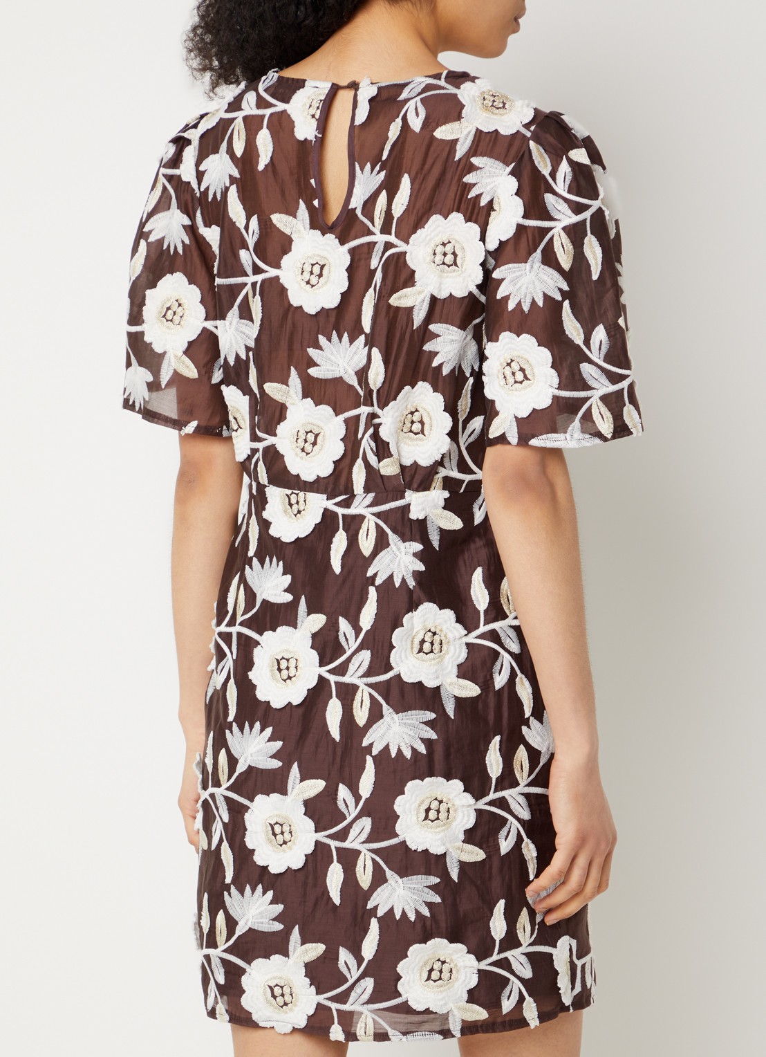 Aaiko Celina mini jurk met ceintuur en bloemenprint - achterkant 4 donkerbruin