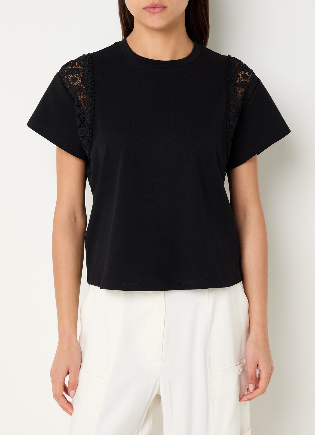 Aaiko Ceyda T-shirt met broderie - detail 3 zwart
