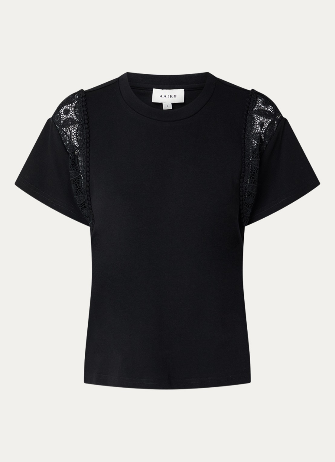 Aaiko Ceyda T-shirt met broderie - voorkant zwart