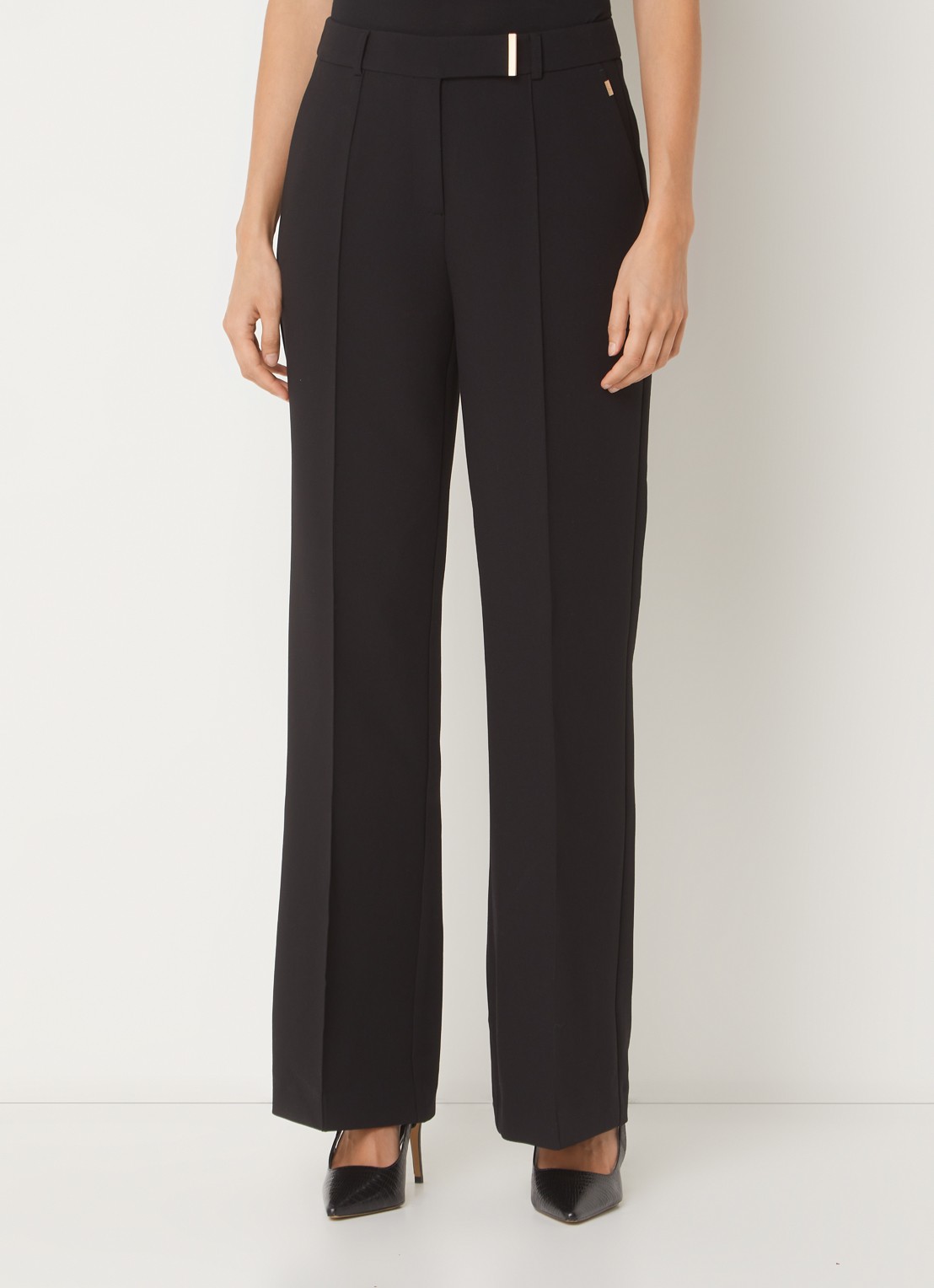 Aaiko Chantalle high waist wide fit pantalon met persplooi en structuur - detail 7 zwart