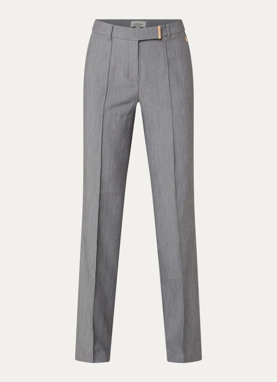 Aaiko Chantalle high waist wide fit pantalon met persplooi en structuur - voorkant 2 middengrijs